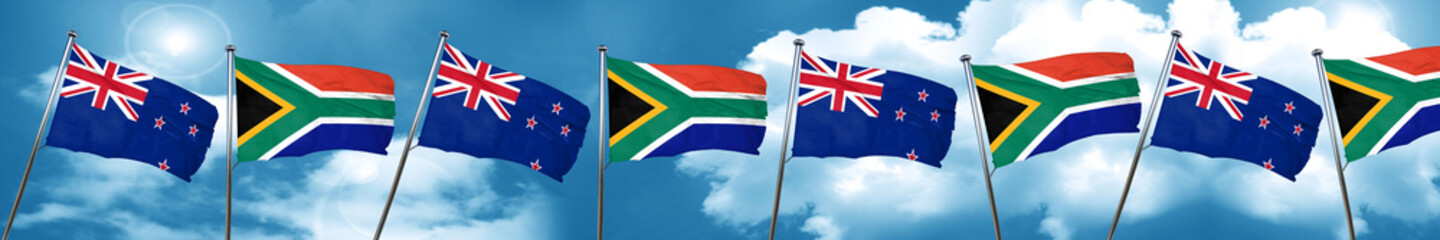 New zealand flag with South Africa flag, 3D rendering