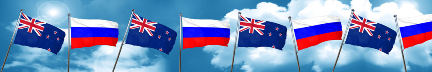 New zealand flag with Russia flag, 3D rendering