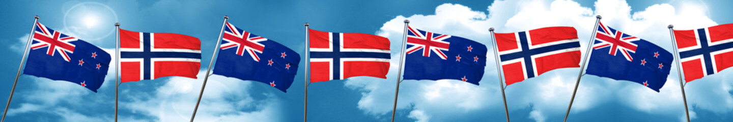 Fototapeta premium New zealand flag with Norway flag, 3D rendering