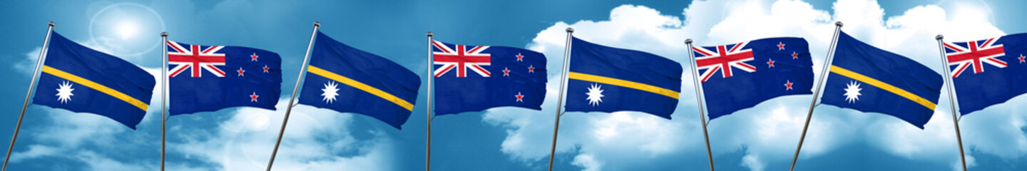 Nauru flag with New Zealand flag, 3D rendering