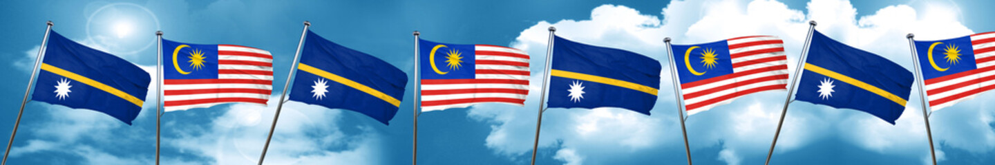 Nauru flag with Malaysia flag, 3D rendering