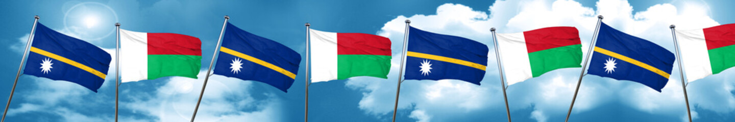 Nauru flag with Madagascar flag, 3D rendering