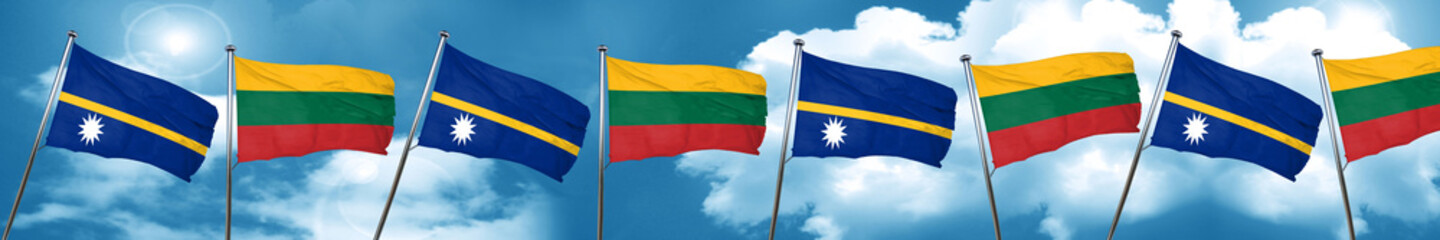 Nauru flag with Lithuania flag, 3D rendering