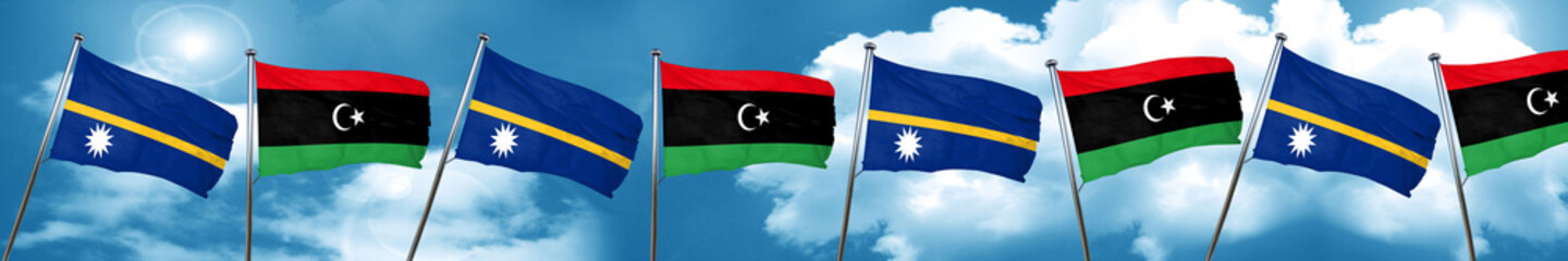 Nauru flag with Libya flag, 3D rendering