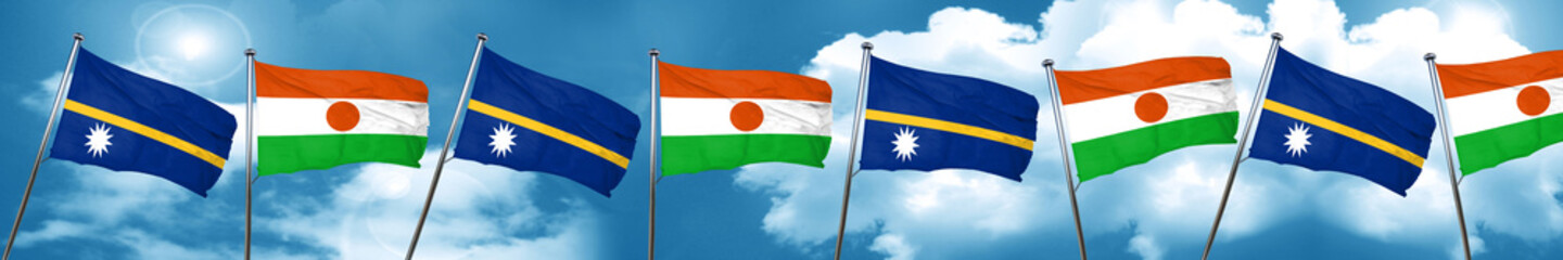 Nauru flag with Niger flag, 3D rendering