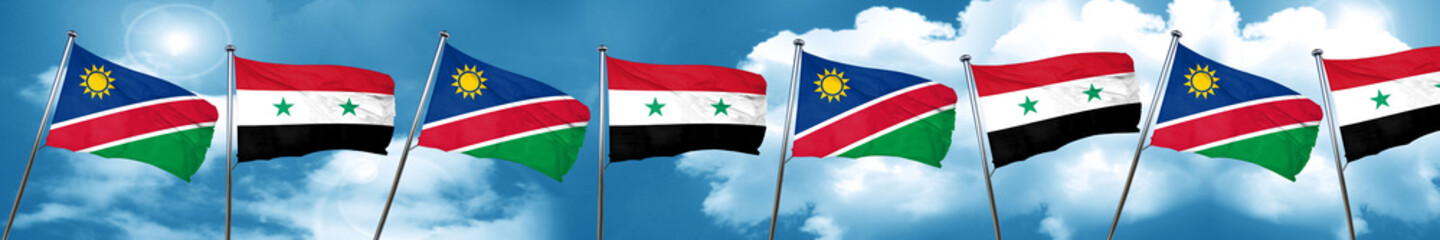 Namibia flag with Syria flag, 3D rendering