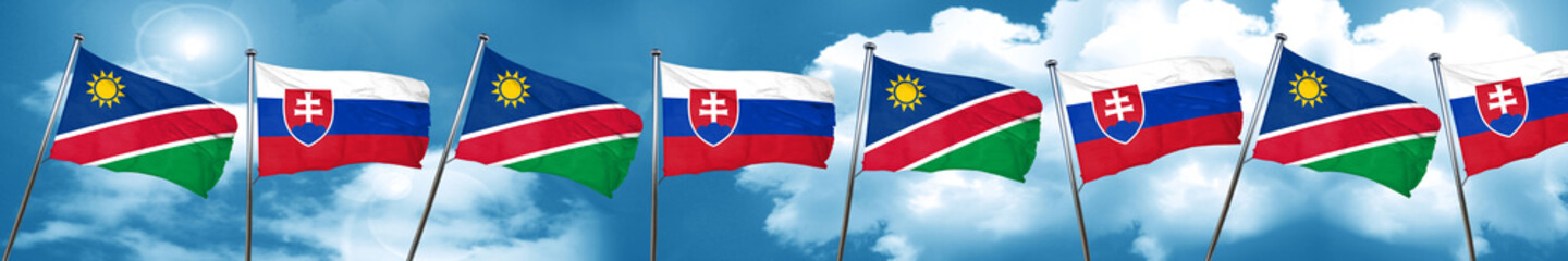 Fototapeta na wymiar Namibia flag with Slovakia flag, 3D rendering