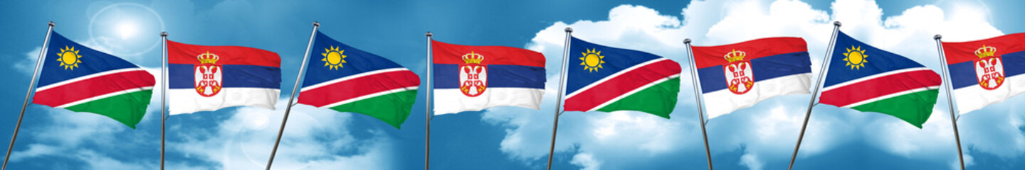 Namibia flag with Serbia flag, 3D rendering