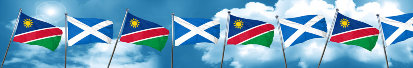 Namibia flag with Scotland flag, 3D rendering