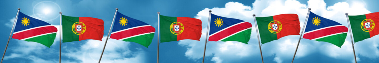 Namibia flag with Portugal flag, 3D rendering