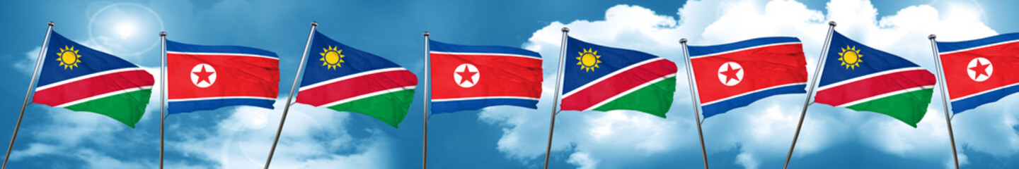 Fototapeta na wymiar Namibia flag with North Korea flag, 3D rendering