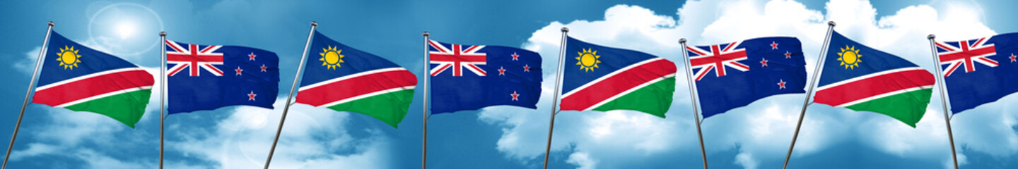 Namibia flag with New Zealand flag, 3D rendering