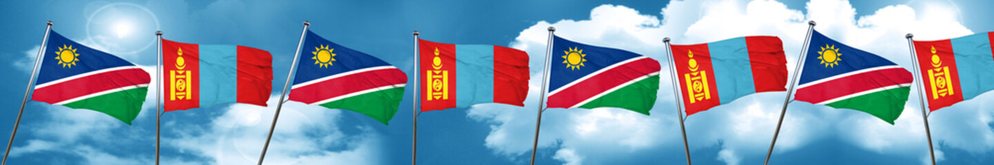 Namibia flag with Mongolia flag, 3D rendering