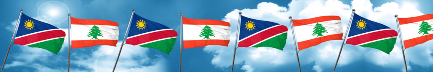 Namibia flag with Lebanon flag, 3D rendering