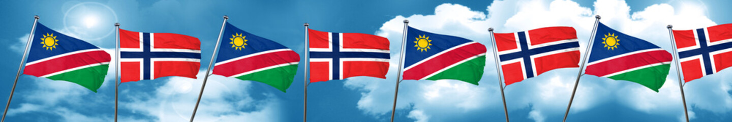 Fototapeta na wymiar Namibia flag with Norway flag, 3D rendering