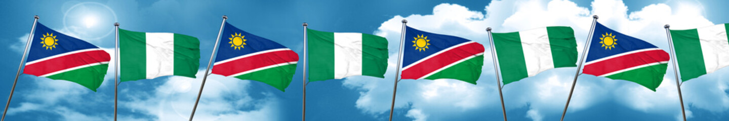 Namibia flag with Nigeria flag, 3D rendering