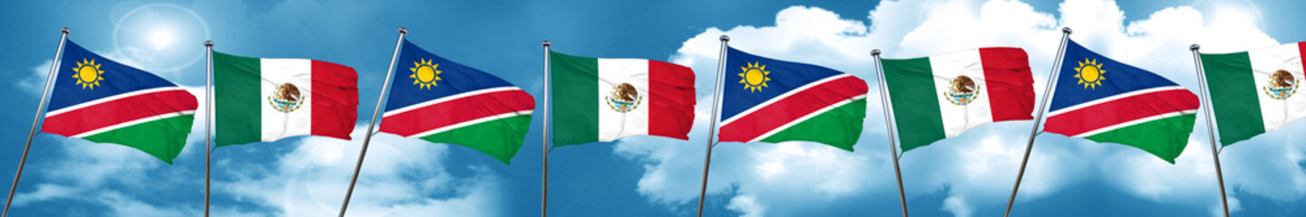 Namibia flag with Mexico flag, 3D rendering