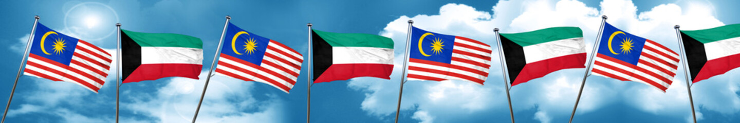 Malaysia flag with Kuwait flag, 3D rendering