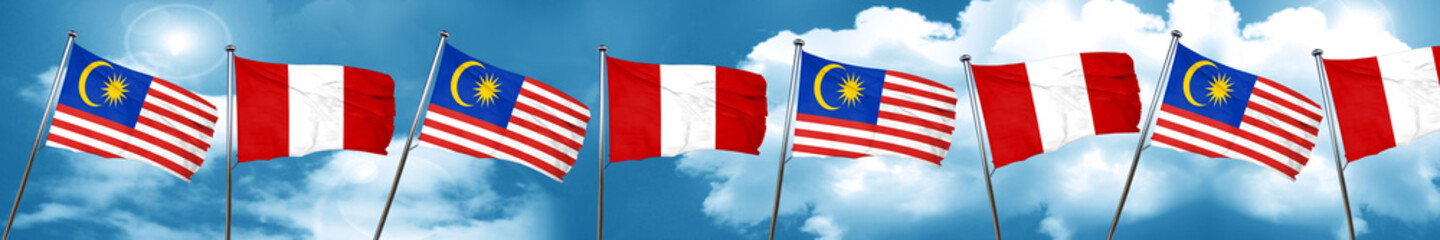 Malaysia flag with Peru flag, 3D rendering