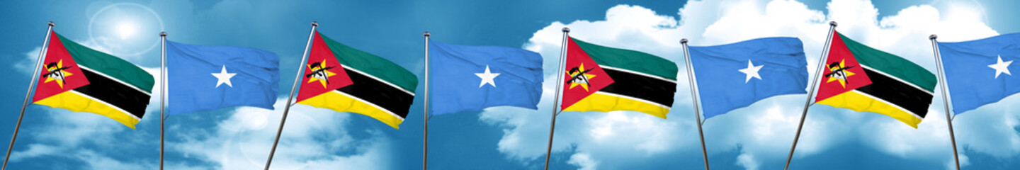Fototapeta na wymiar Mozambique flag with Somalia flag, 3D rendering