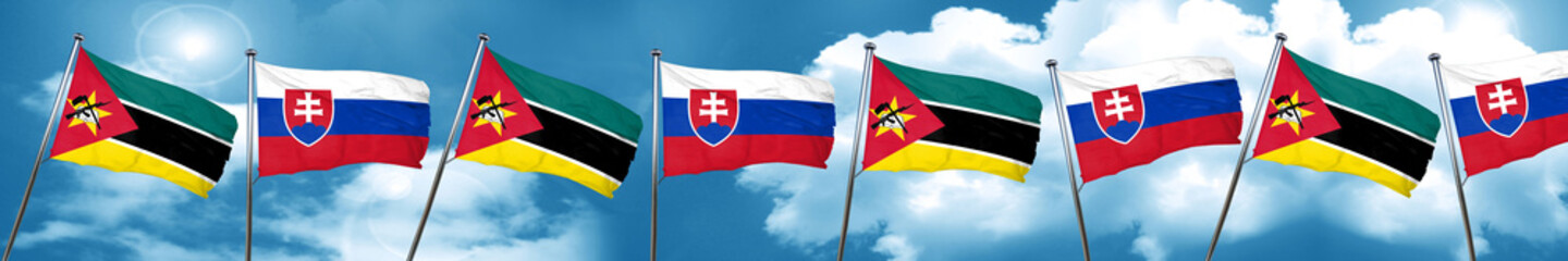 Fototapeta na wymiar Mozambique flag with Slovakia flag, 3D rendering