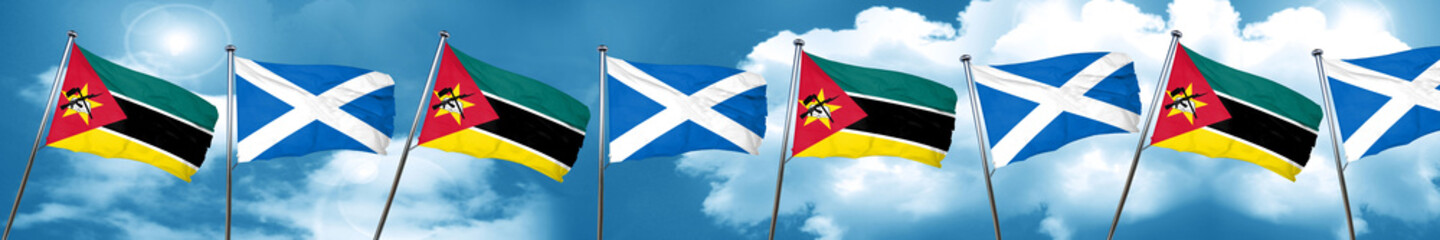 Mozambique flag with Scotland flag, 3D rendering