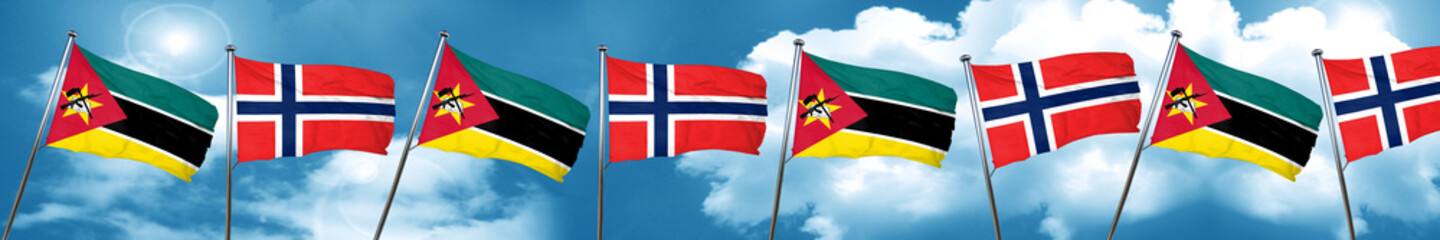 Mozambique flag with Norway flag, 3D rendering