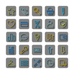 Icons e-Commerce. Flat objects, shopping symbols, elements for marketing
