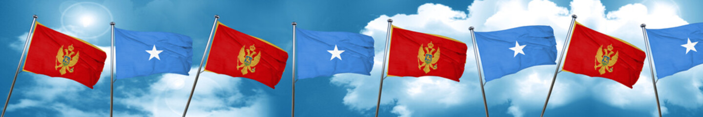 Montenegro flag with Somalia flag, 3D rendering