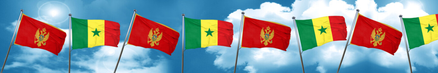 Montenegro flag with Senegal flag, 3D rendering