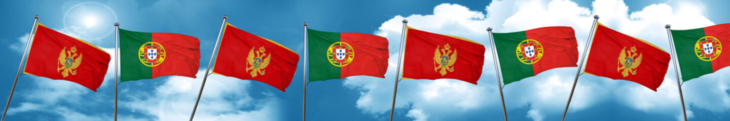 Naklejka na ściany i meble Montenegro flag with Portugal flag, 3D rendering