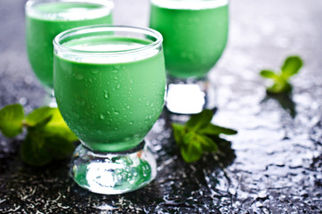 Green creamy liquid