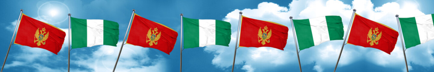 Montenegro flag with Nigeria flag, 3D rendering