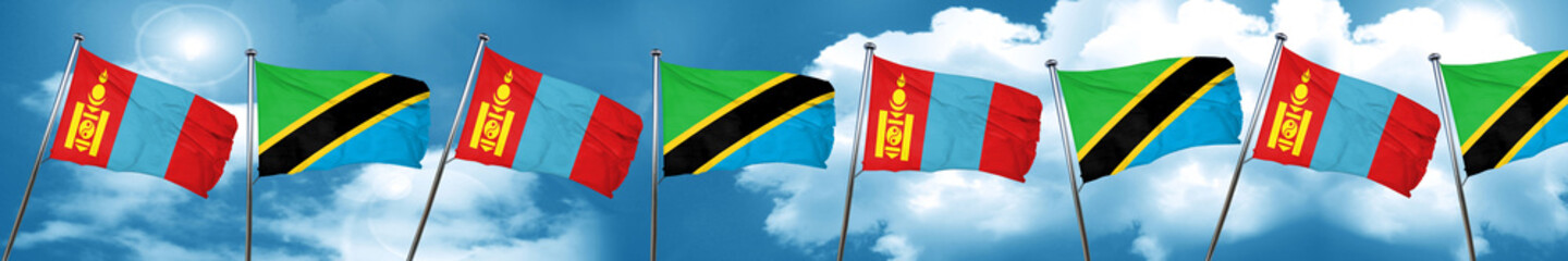 Mongolia flag with Tanzania flag, 3D rendering