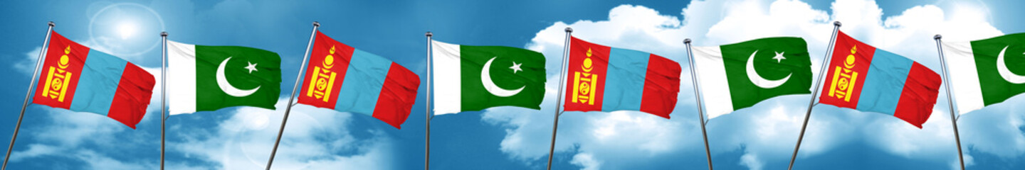 Mongolia flag with Pakistan flag, 3D rendering