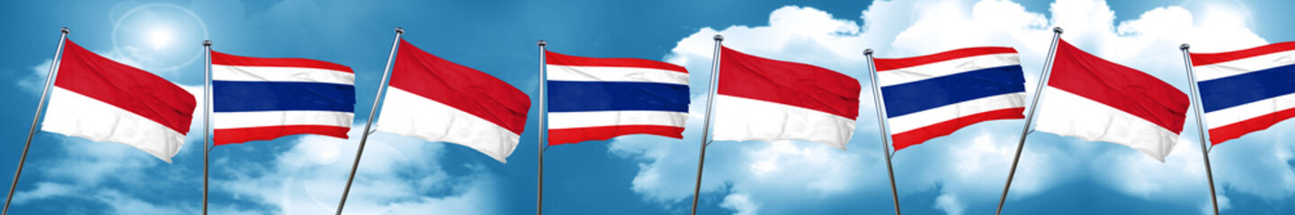 monaco flag with Thailand flag, 3D rendering
