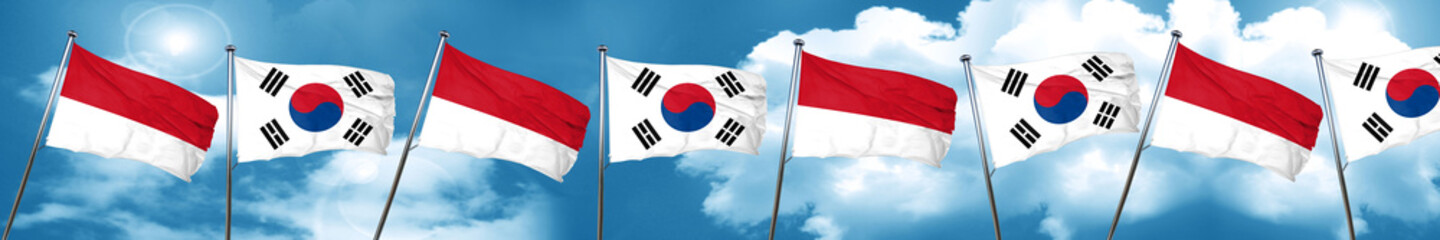 monaco flag with South Korea flag, 3D rendering