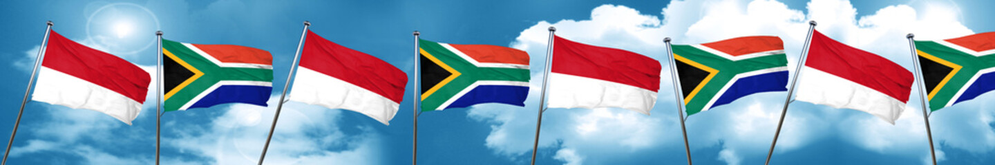 monaco flag with South Africa flag, 3D rendering