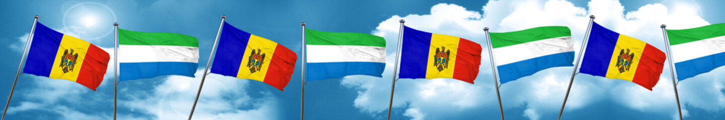 Moldova flag with Sierra Leone flag, 3D rendering