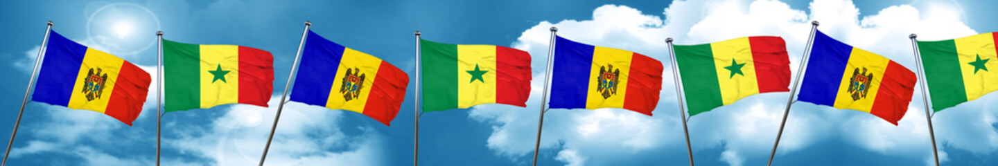 Moldova flag with Senegal flag, 3D rendering