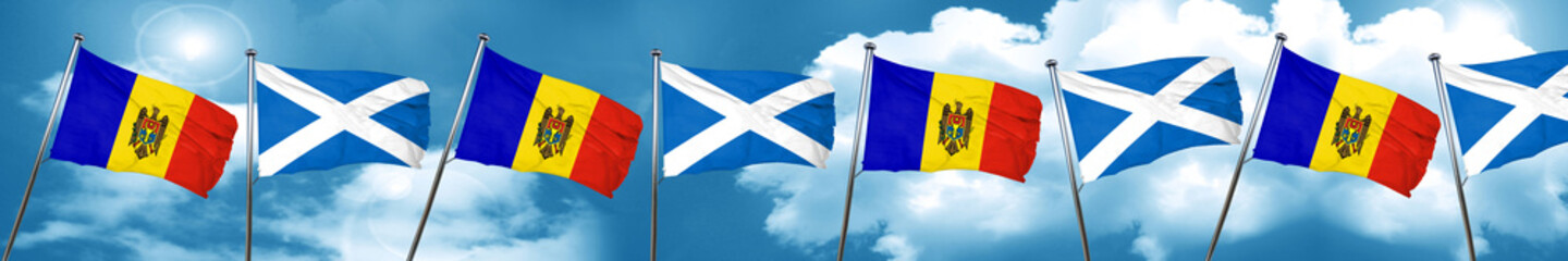 Moldova flag with Scotland flag, 3D rendering