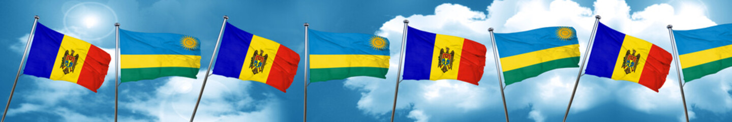 Moldova flag with rwanda flag, 3D rendering