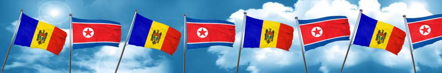 Moldova flag with North Korea flag, 3D rendering
