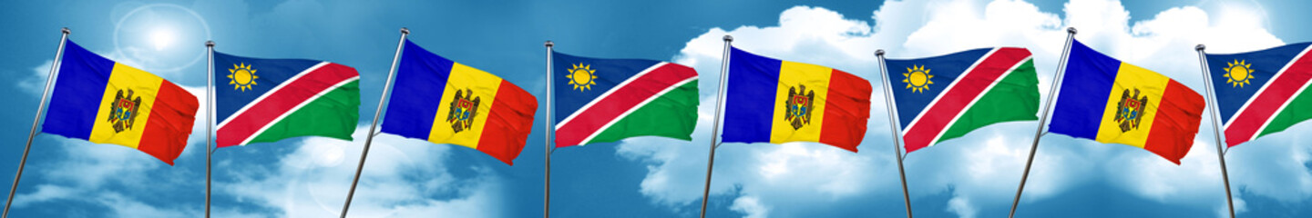 Moldova flag with Namibia flag, 3D rendering