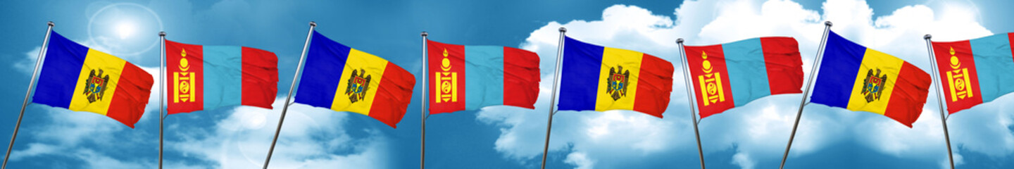 Moldova flag with Mongolia flag, 3D rendering