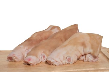 raw pork leg on white background.