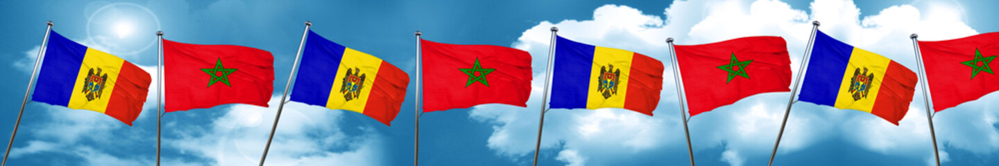 Moldova flag with Morocco flag, 3D rendering