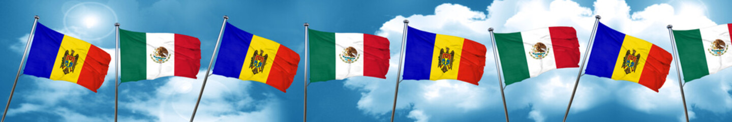 Moldova flag with Mexico flag, 3D rendering