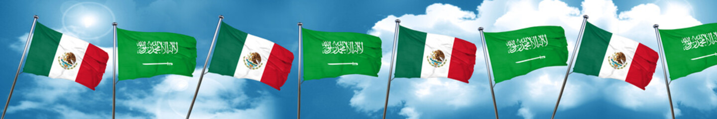 mexico flag with Saudi Arabia flag, 3D rendering