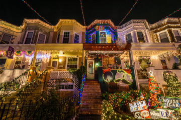 Holiday/ Christmas Lights on Building in Hampden, Baltimore Mary